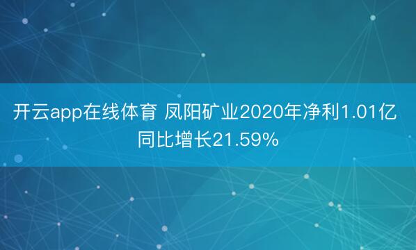 开云app在线体育 凤阳矿业2020年净利1.01亿 同比增长21.59%