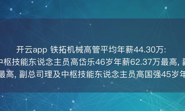 开云app 铁拓机械高管平均年薪44.30万: 总司理、非孤苦董事及中枢技能东说念主员高岱乐46岁年薪62.37万最高， 副总司理及中枢技能东说念主员高国强45岁年薪43.97万最低