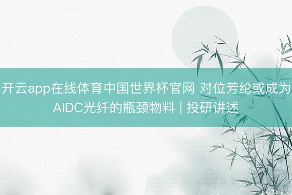 开云app在线体育中国世界杯官网 对位芳纶或成为AIDC光纤的瓶颈物料 | 投研讲述